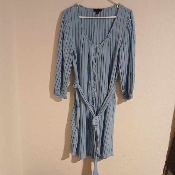 ​J.Crew Blue & White Striped Tie-Waist Shirt Dress - Size M 3/4 Sleeves - Picture 2 of 10